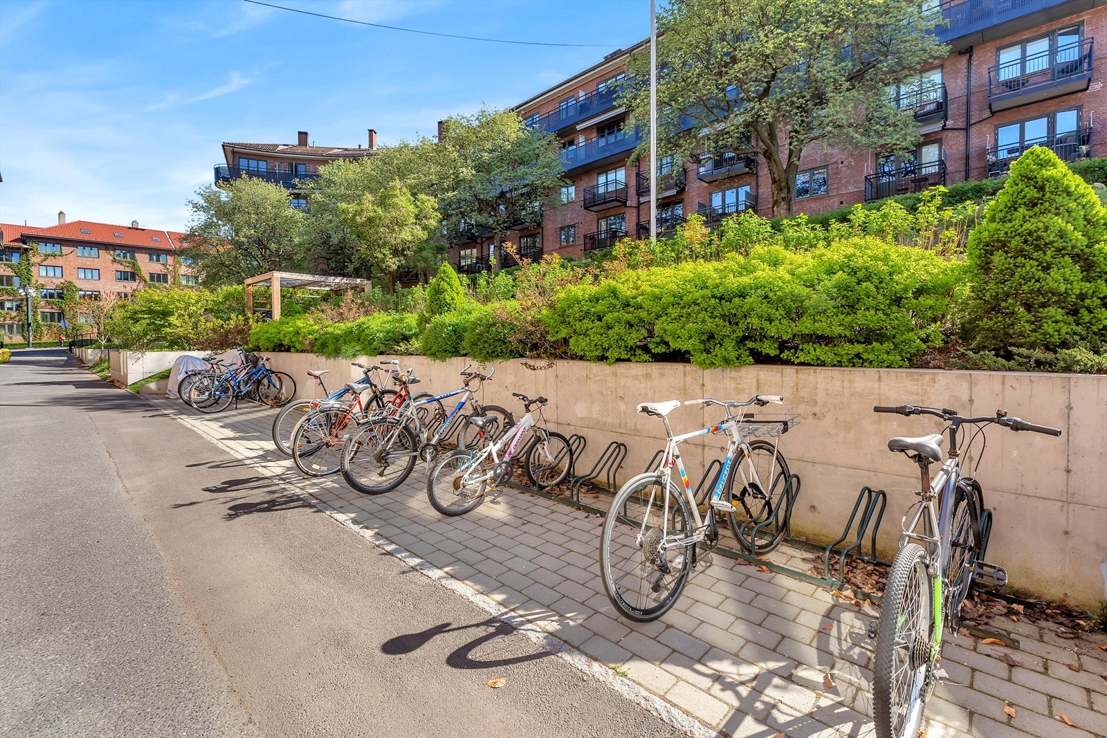 Sykkelparkering foran inngangspartiet. Galleribilde