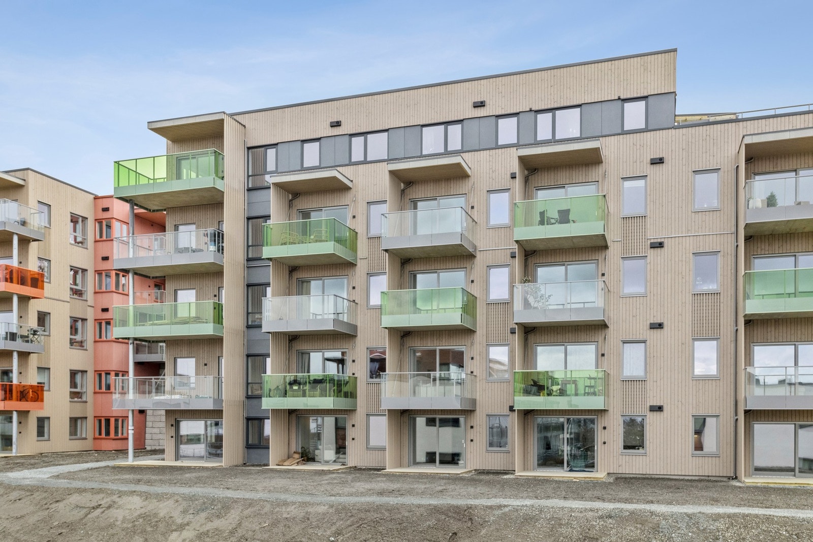 Alle bygg i prosjektet får hver sin farge som gir prosjektet en flott helhetlig stil. Galleribilde