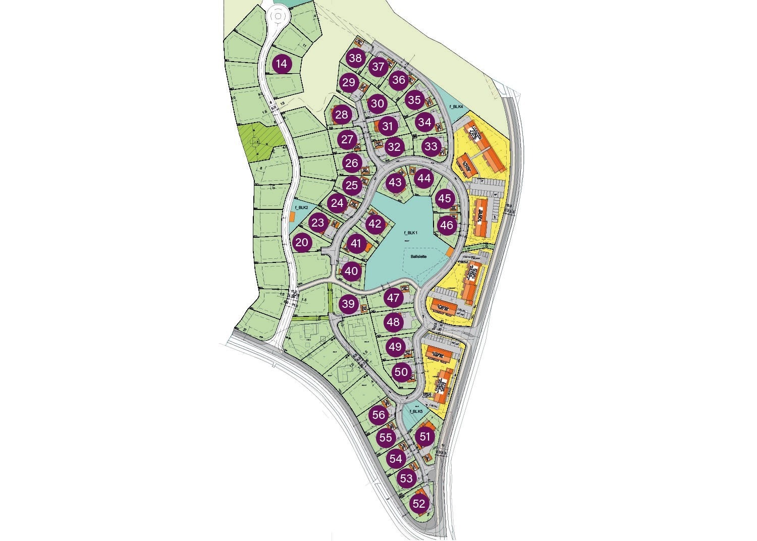 Situasjonsplan av feltet med tomtenummer Galleribilde