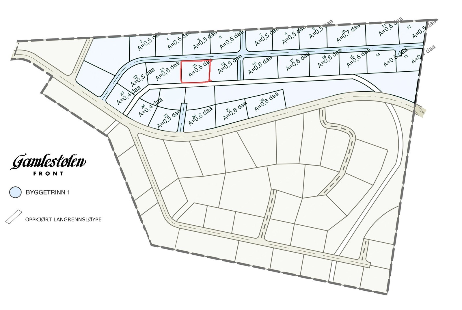 Tomtekart. I annonsen er tomt 20 gjeldende. Galleribilde