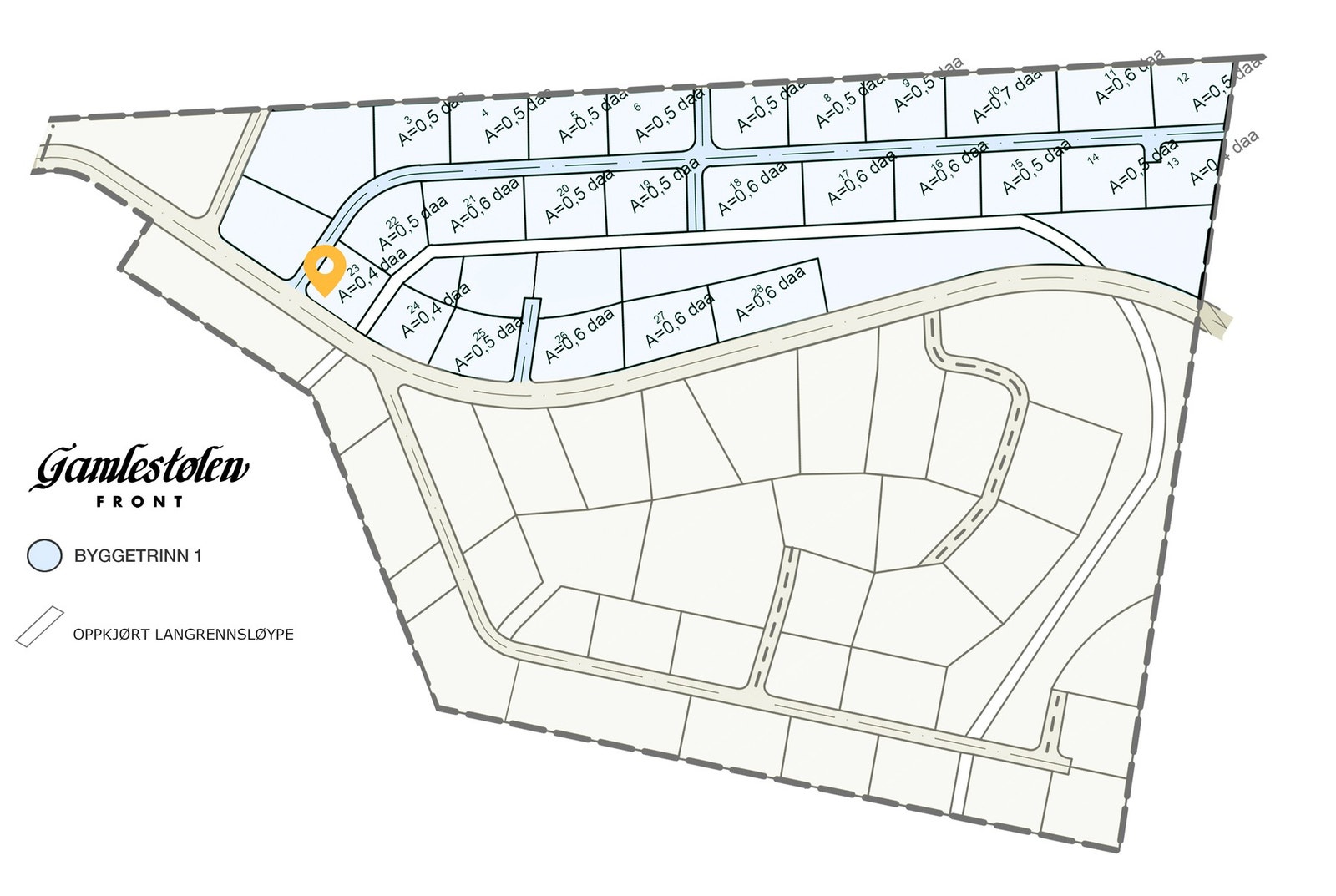 Tomtekart. I annonsen er tomt 23 gjeldende. Galleribilde