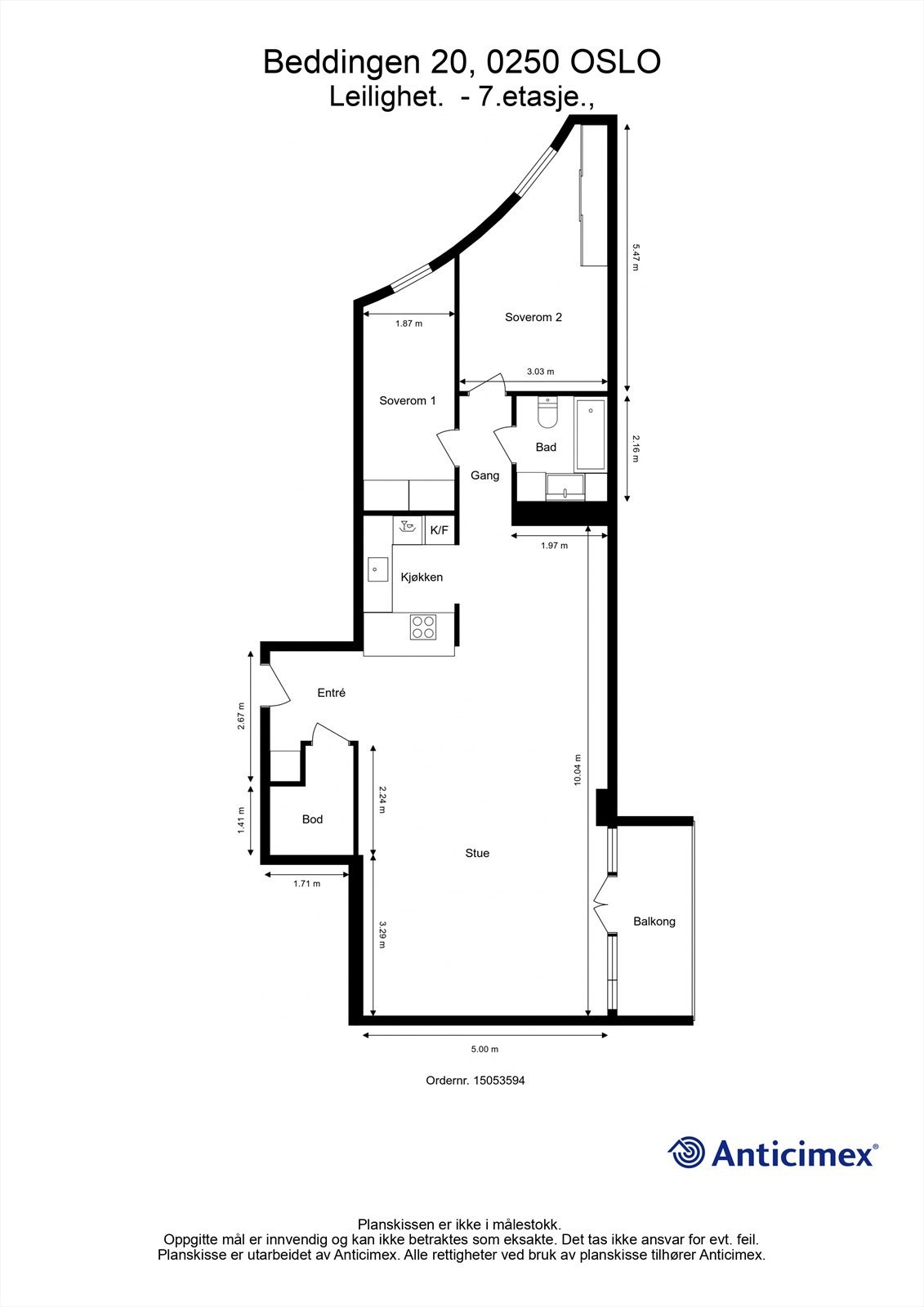 Plantegning av leiligheten i 7 etg Galleribilde