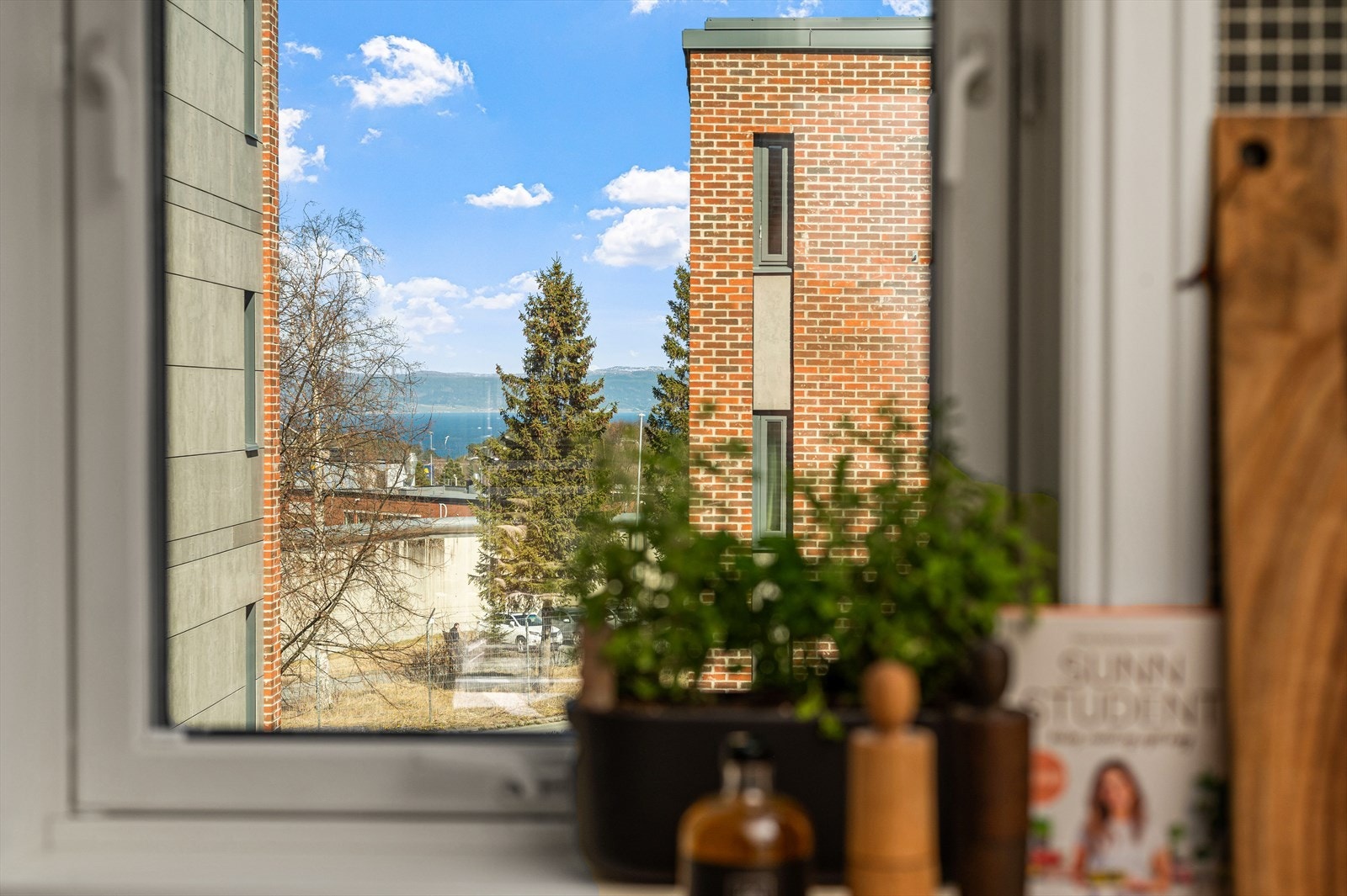Fra kjøkkenvinduet kan man skimte Trondheimsfjorden. Galleribilde