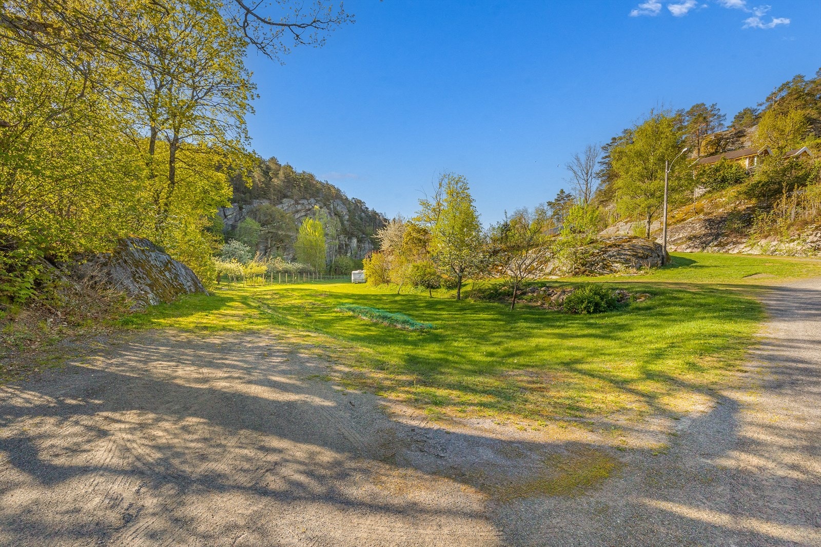 Deler av tomten har naturlig vegetasjon og trær. Galleribilde