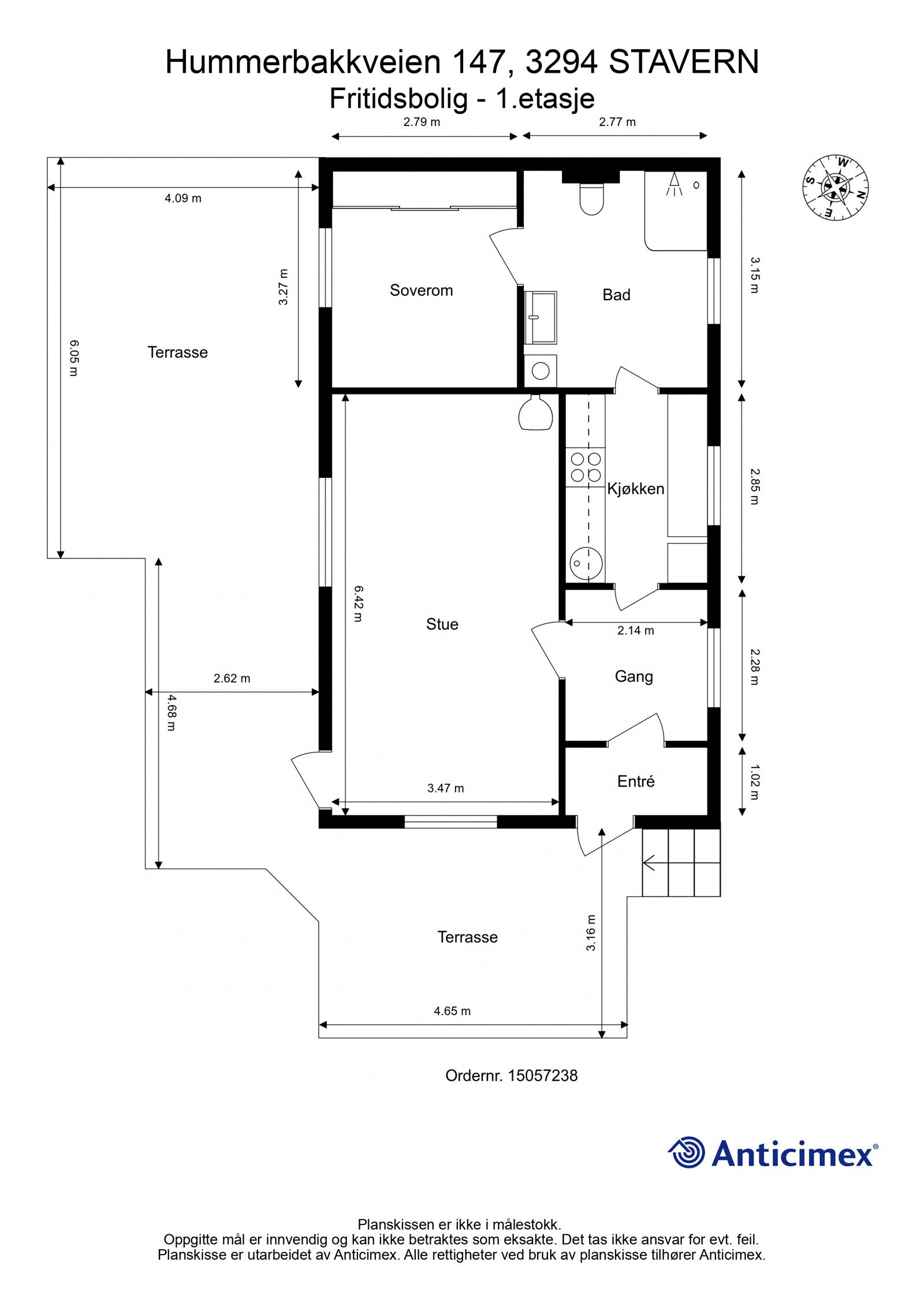 Plantegning - Det er også kjellerareal på 36 kvm, men dette er ikke målbart pga lav takhøyde. Galleribilde