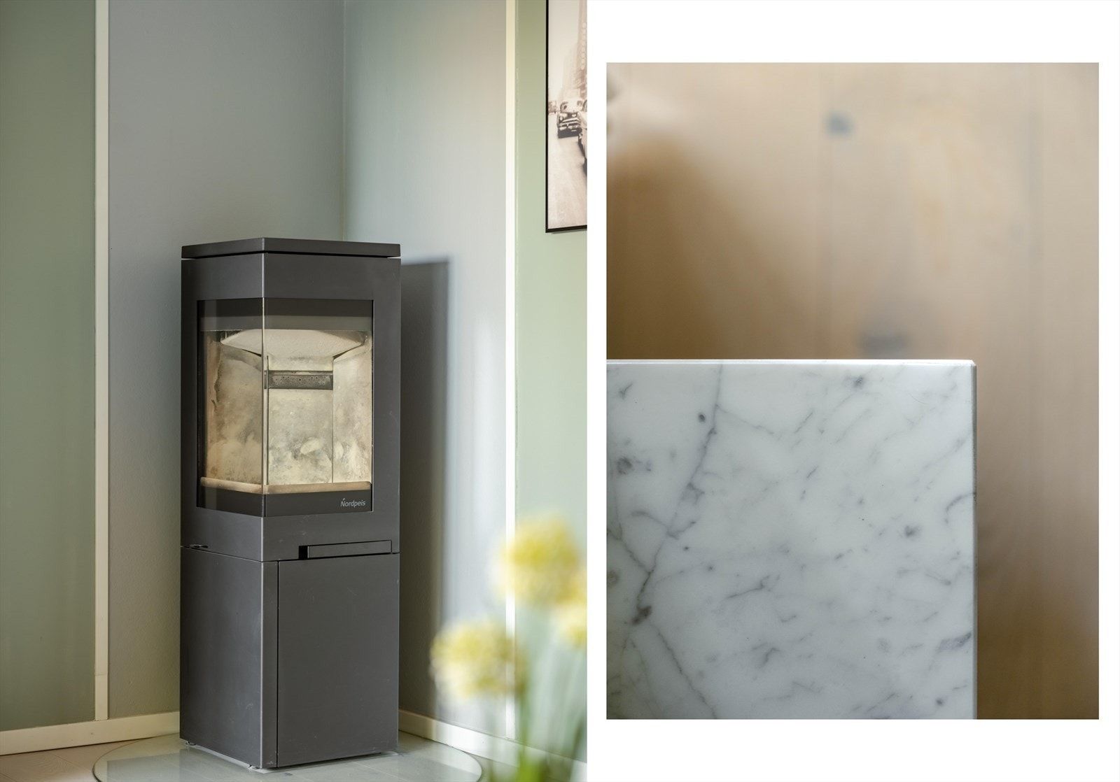 Pen og godtbrennende peis som kommer godt med på vinterstider. Galleribilde