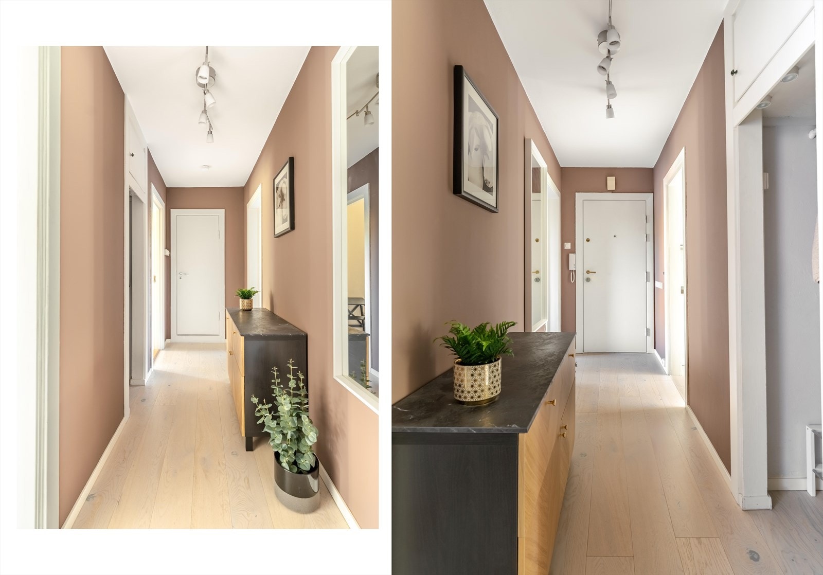 Lyst og pent inngangparti med god plass til å henge fra seg yttertøy. Galleribilde