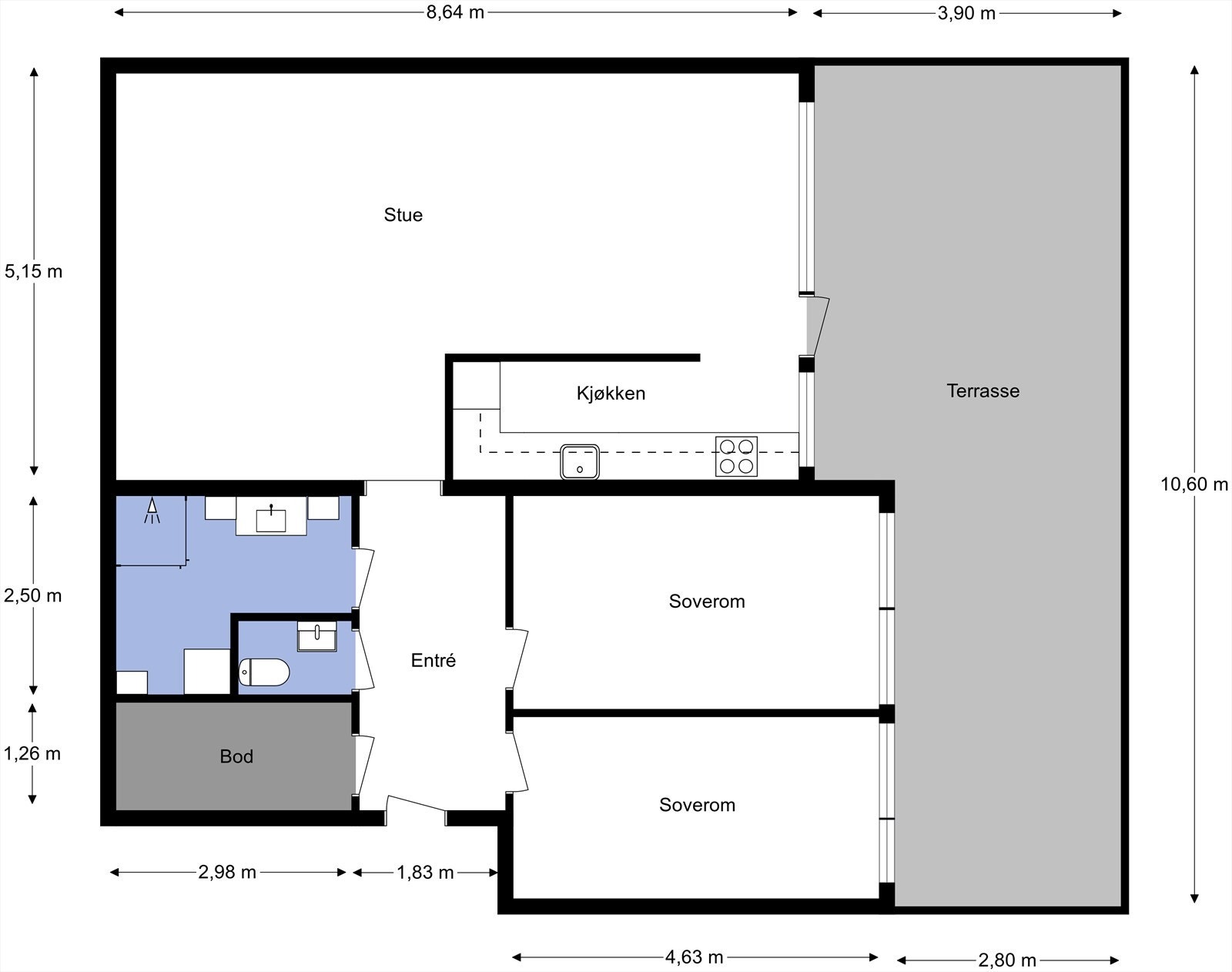Planskisse med mål - Høybråtenveien 23 G Galleribilde