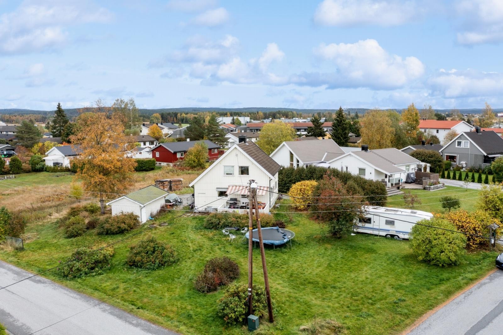 Solrik hage med plen, hekk og prydbusker Galleribilde