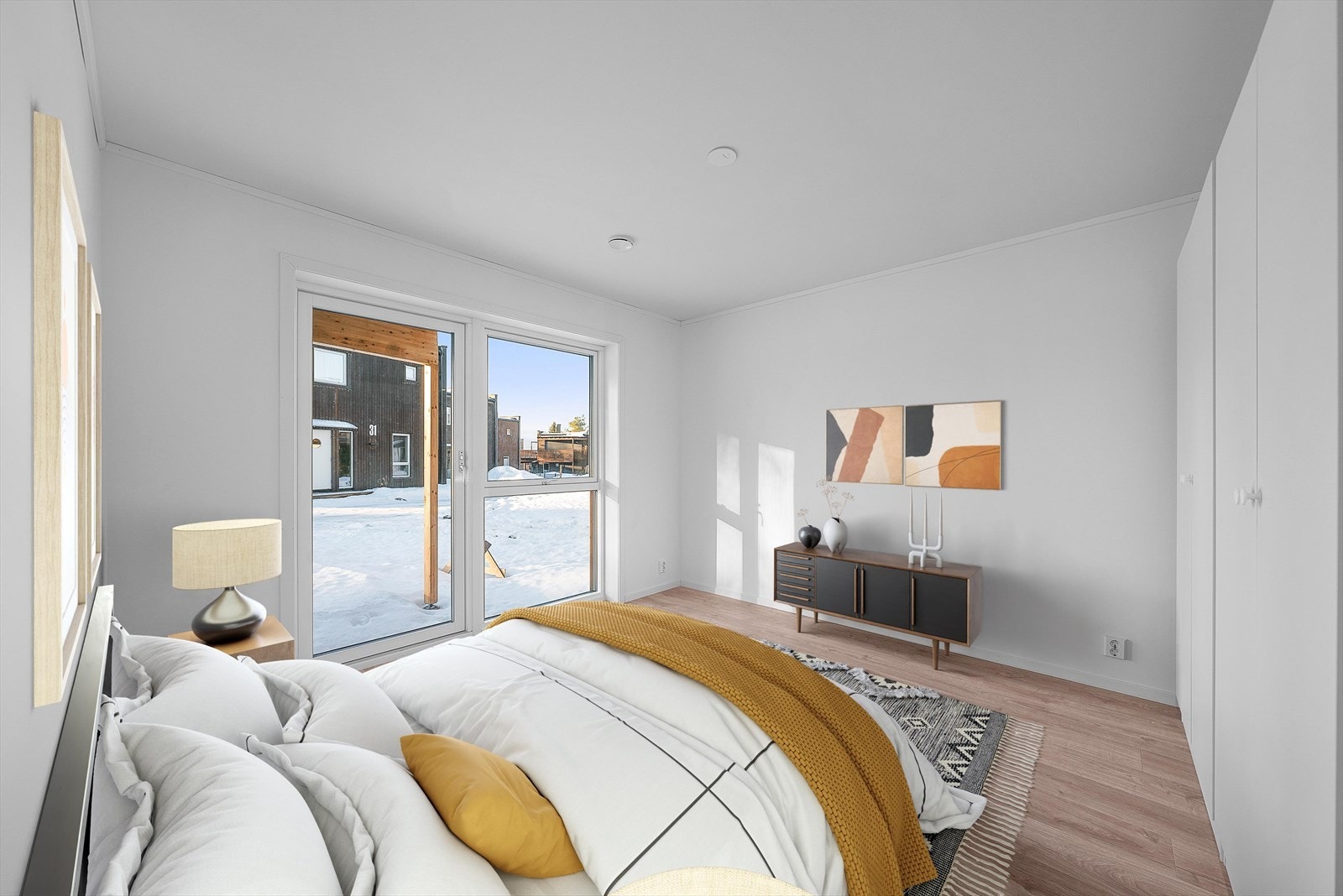 Hovedsoverom med digital møblering - utgang ut Galleribilde