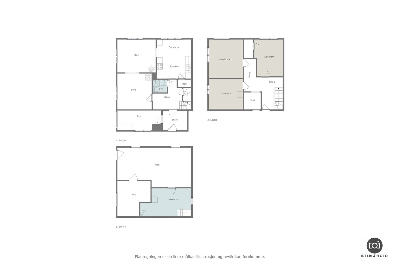 Plantegning alle 3 etasjer Galleribilde