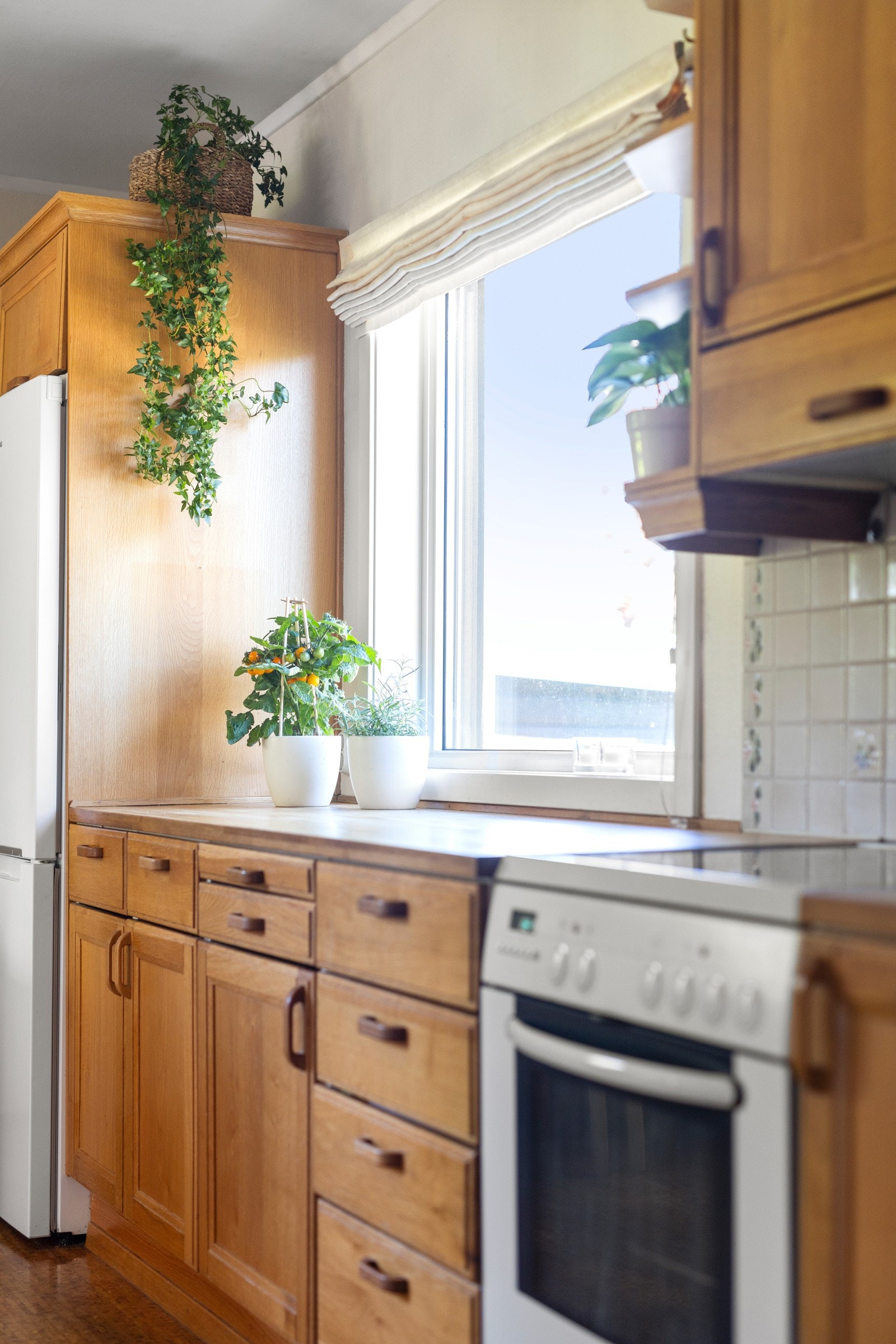 Kjøkkenet er utstyrt med ventilator, benkestikk og benkebelysning, samt opplegg for oppvaskmaskin og nisje for komfyr Galleribilde