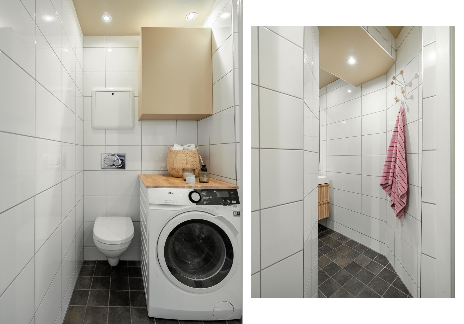 Fra entreen finner vi også leilighetens baderom. Galleribilde