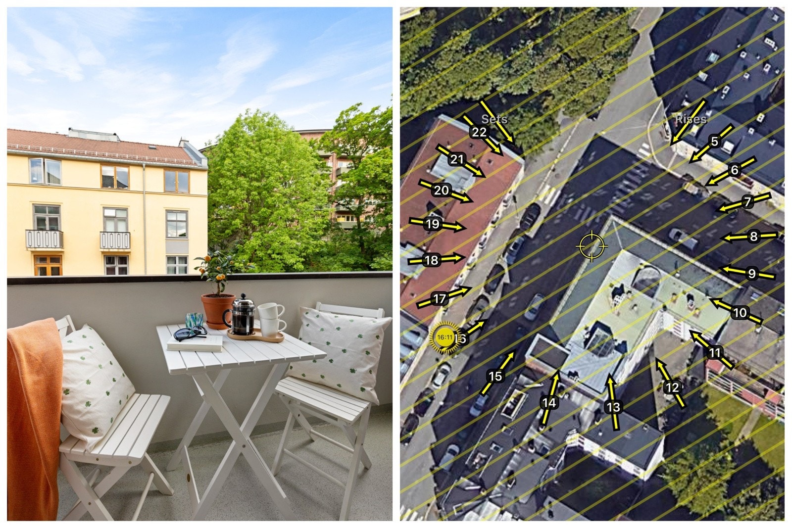 Nordvest-vendt balkong med ettermidag- og kveldssol Galleribilde