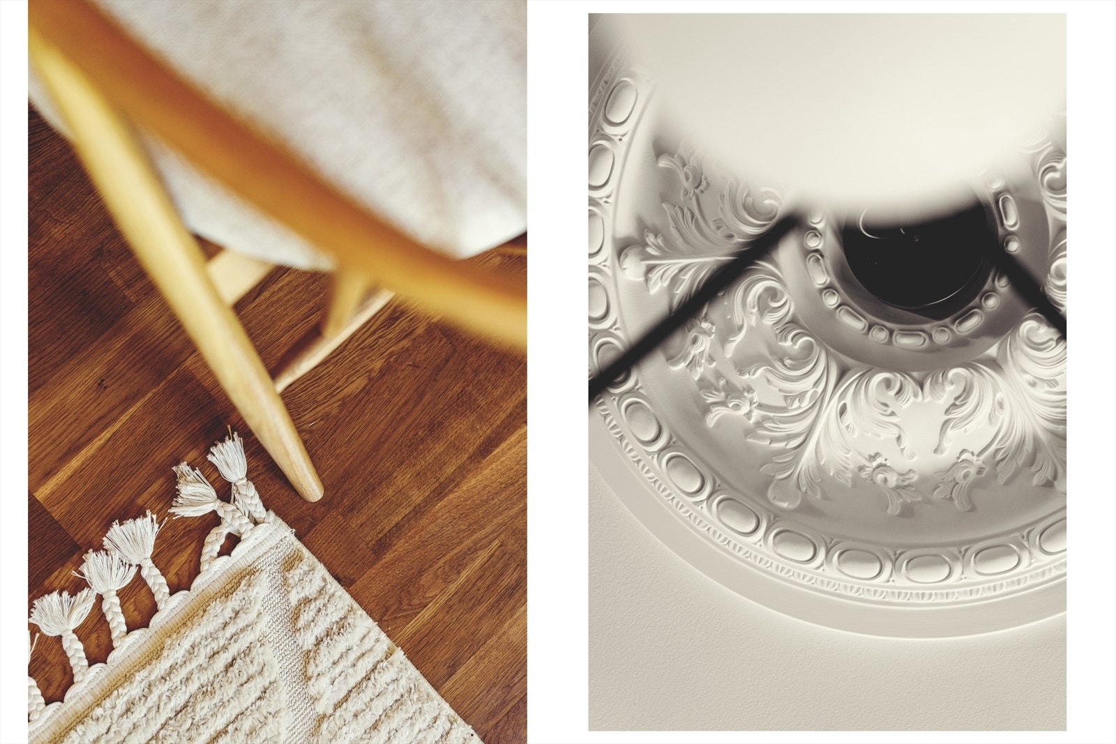 Pen 3-stavs parkett og rosett i tak gir et klassisk preg over leiligheten Galleribilde