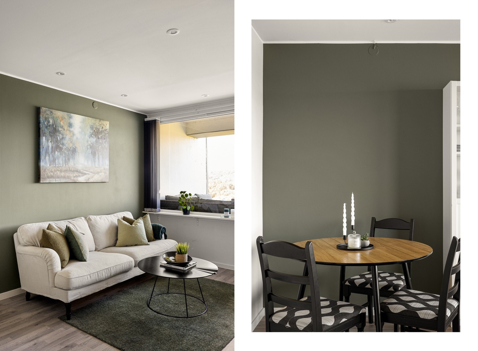 Her består overflatene av en pen laminat på gulv som er gjennomgående for hele leiligheten, med unntak av bad. Galleribilde
