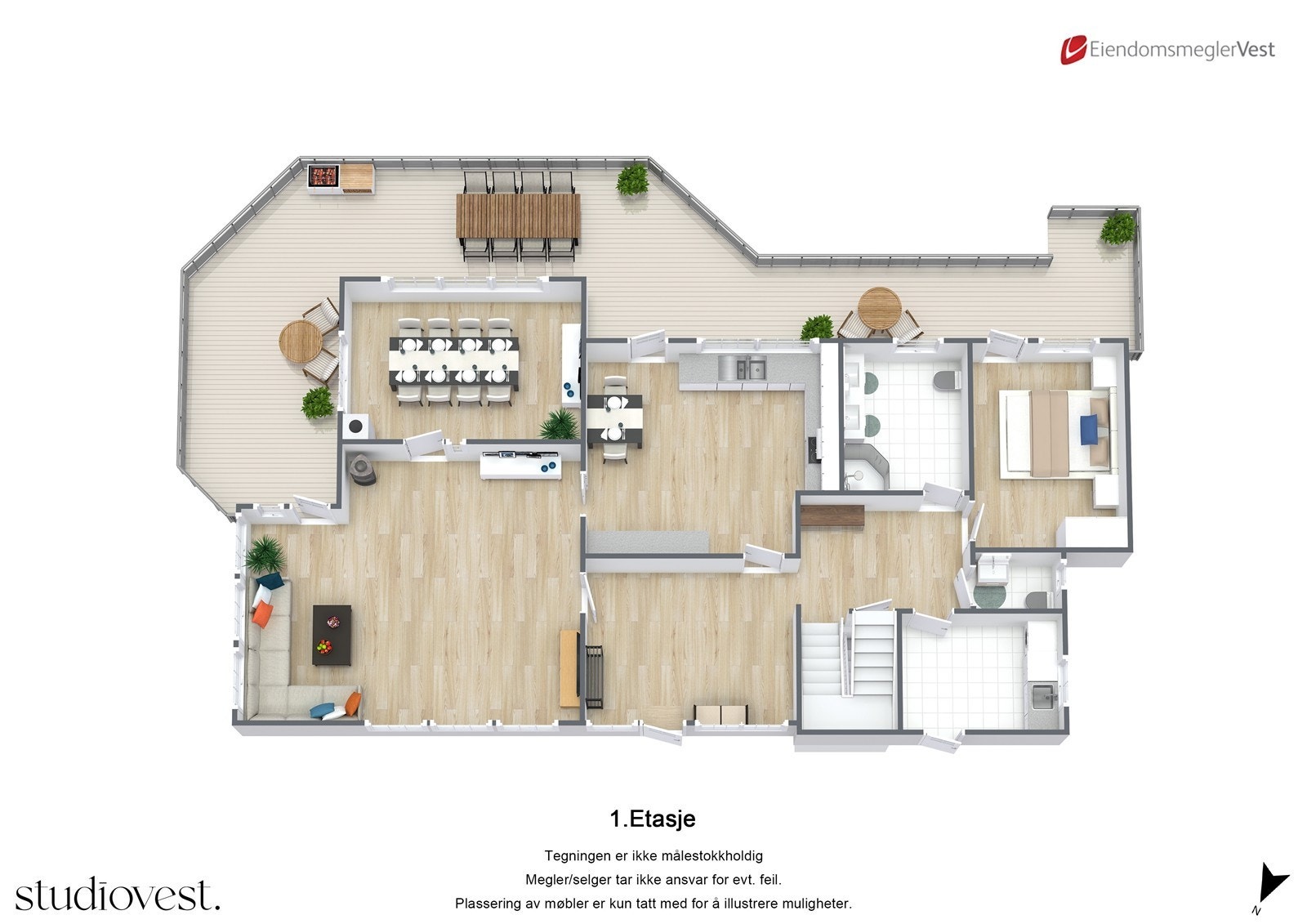 Plantegning 3D: 1. etasje. Galleribilde