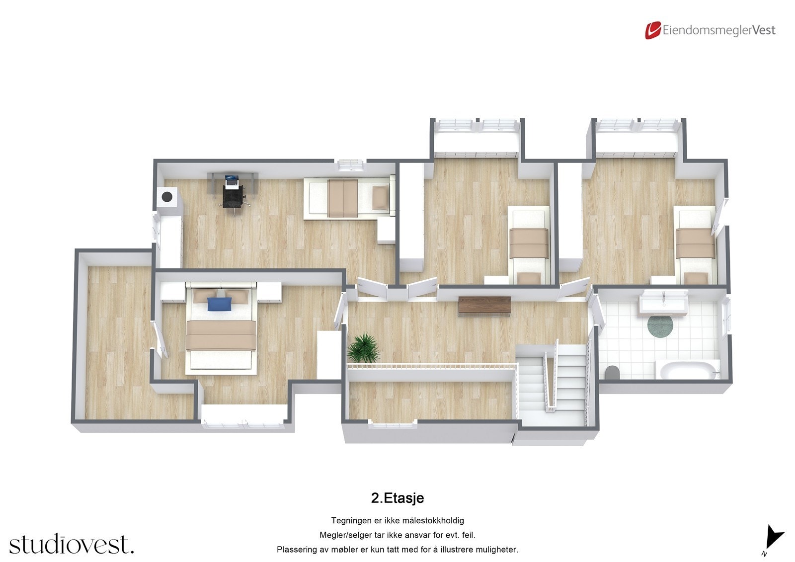 Plantegning 3D: 2. etasje. Galleribilde