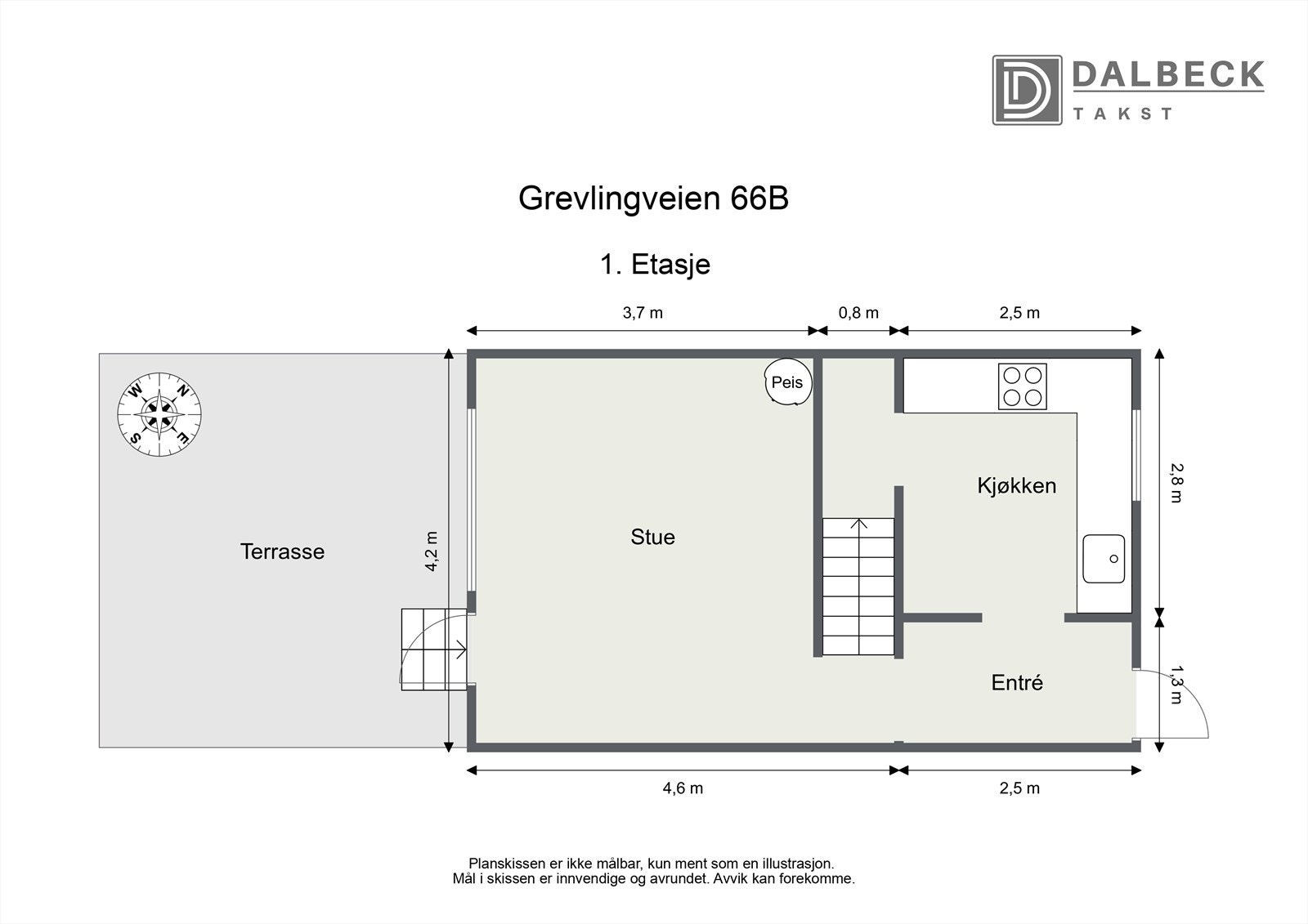 1. Etasje: Éntre, Stue og Kjøkken.
Annet: Terrasse. Galleribilde