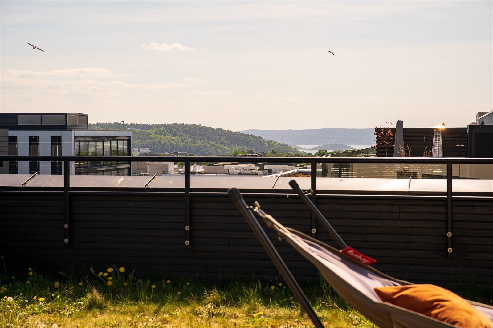 Det er også satt opp hengekøyer og diverse andre hagemøbler på takterrassen. Galleribilde
