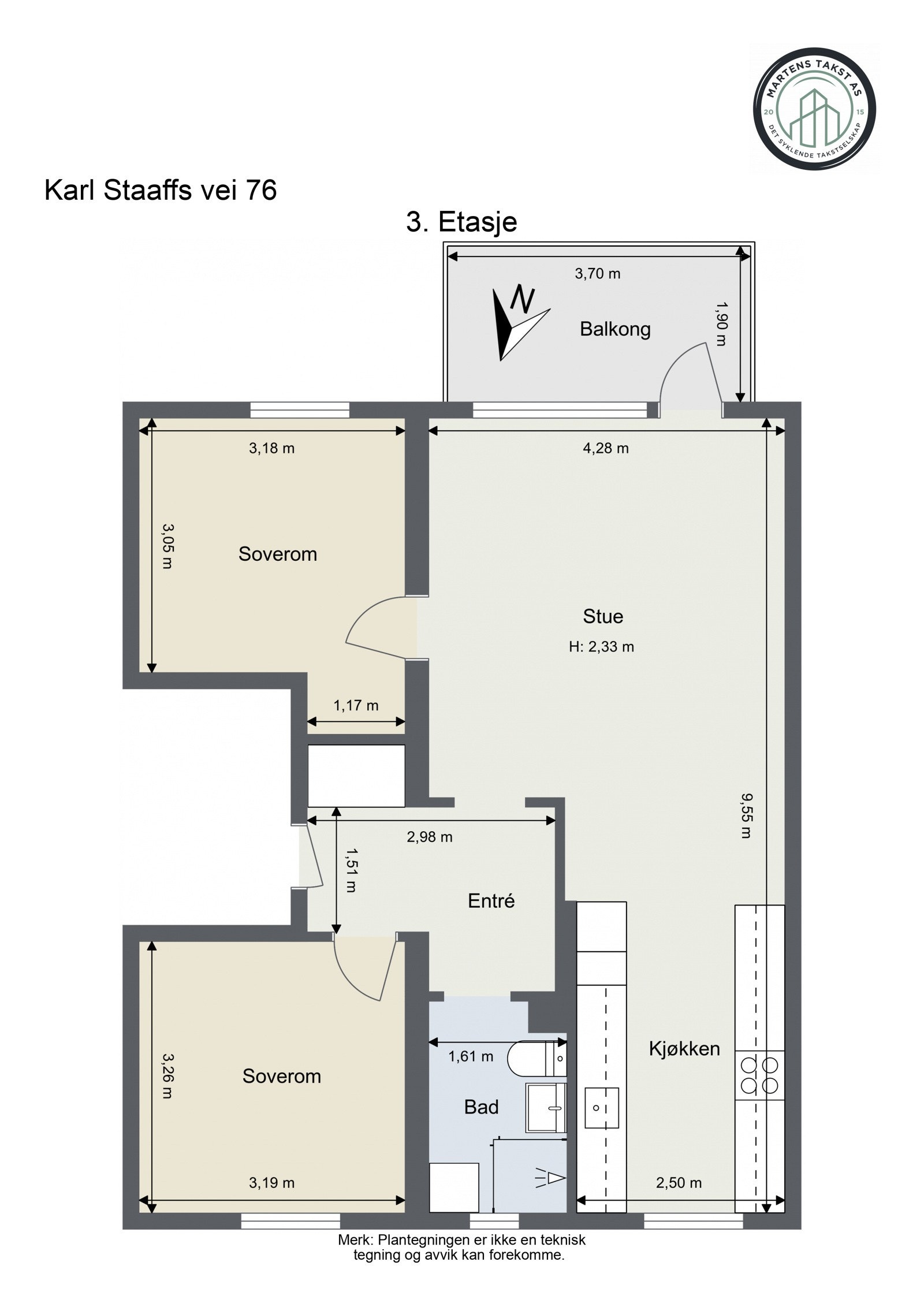 Karl Staaffs vei 76 - 3. Etasje - 2D Floor Plan Galleribilde