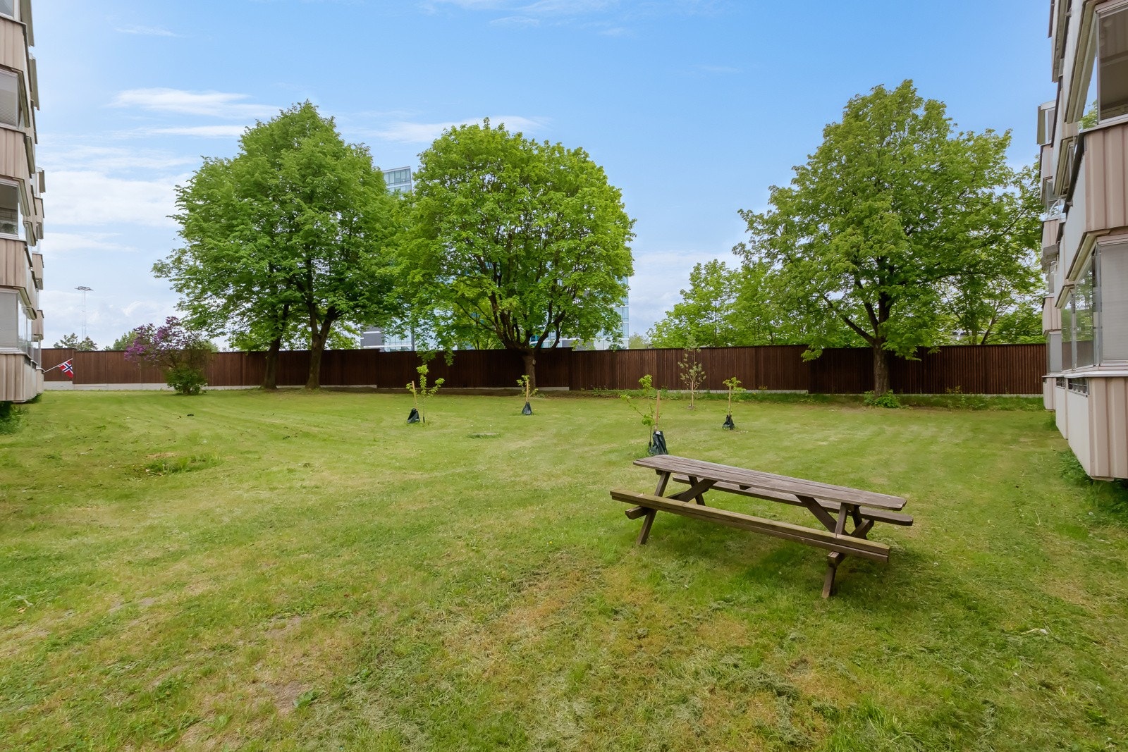 I bakgården finner du både grøntområder og en lekeplass for barn Galleribilde