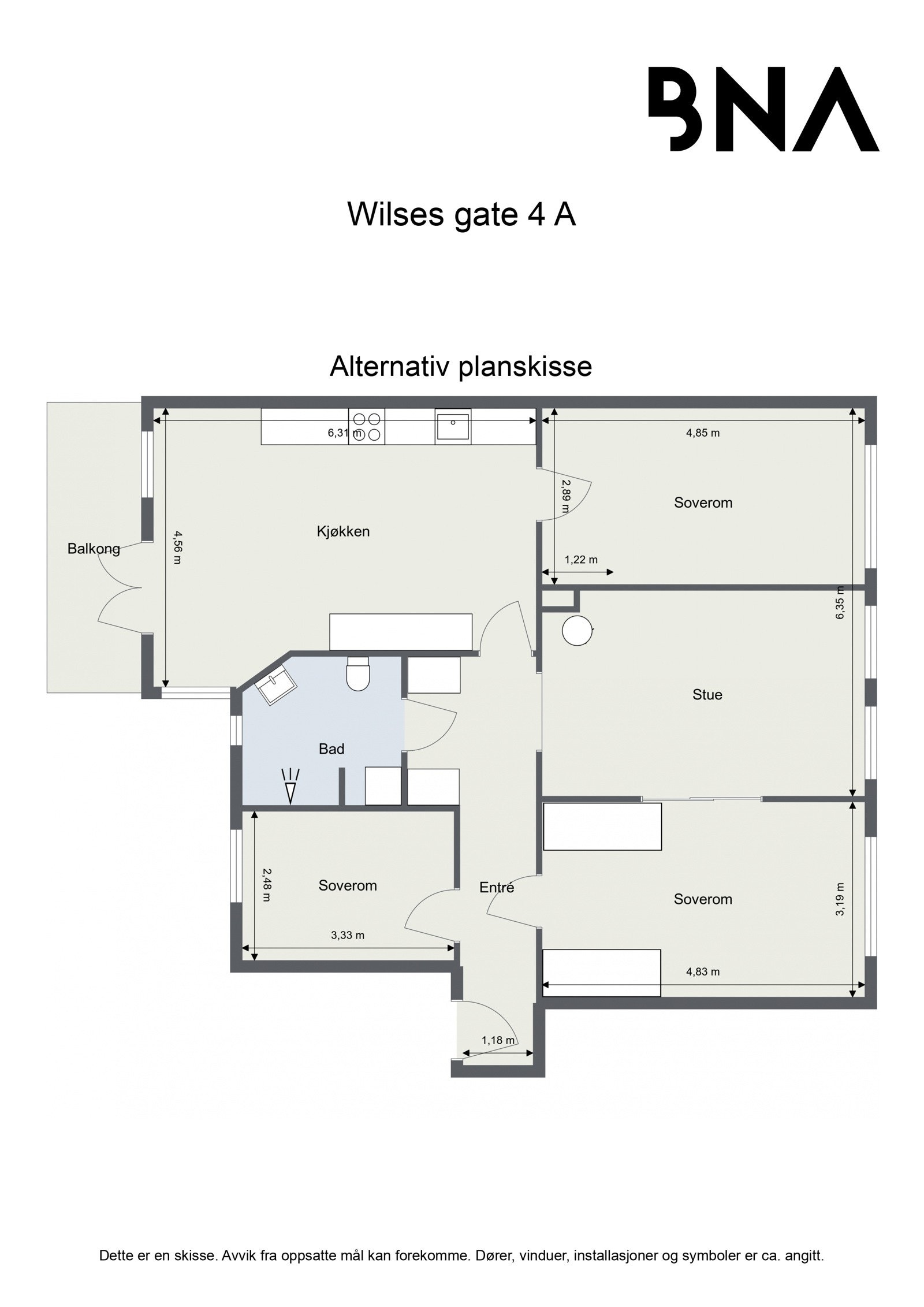 Plantegning med 3 soverom Galleribilde