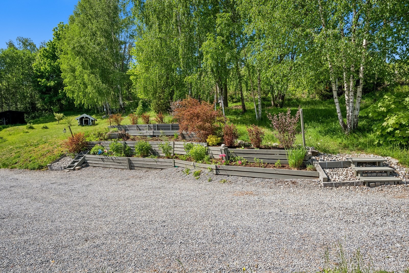 - Hagen er frodig og pent opparbeidet med plener, prydbusker, bærbusker, epletre og plommetre - Galleribilde