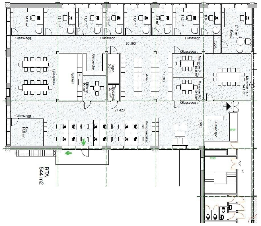 Mulighetsstudie - kontor 2.etg - 600 kvm Galleribilde