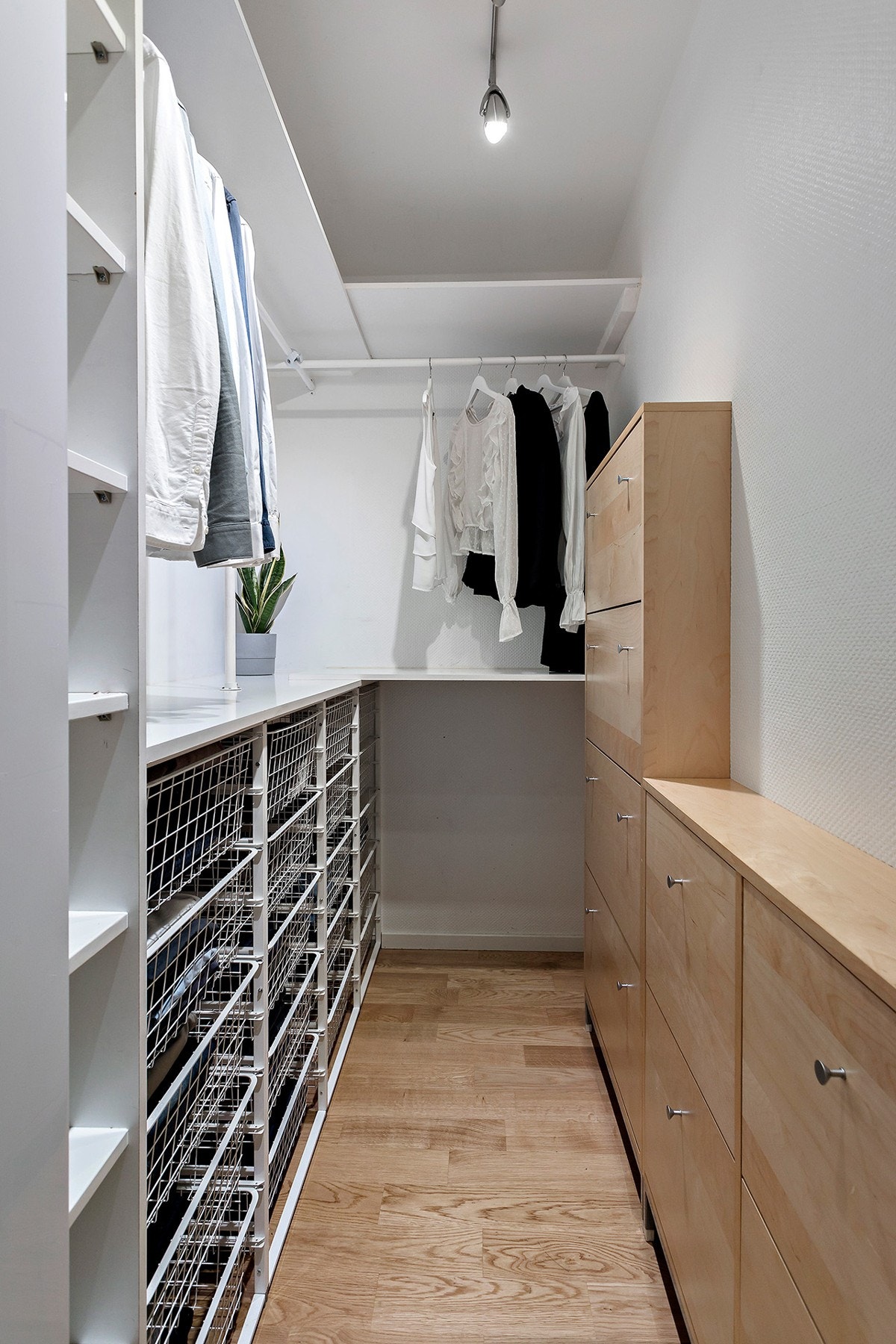 Fra entré er det adkomst til praktisk bod/walk-in closet med hyller og oppbevaringsmuligheter Galleribilde