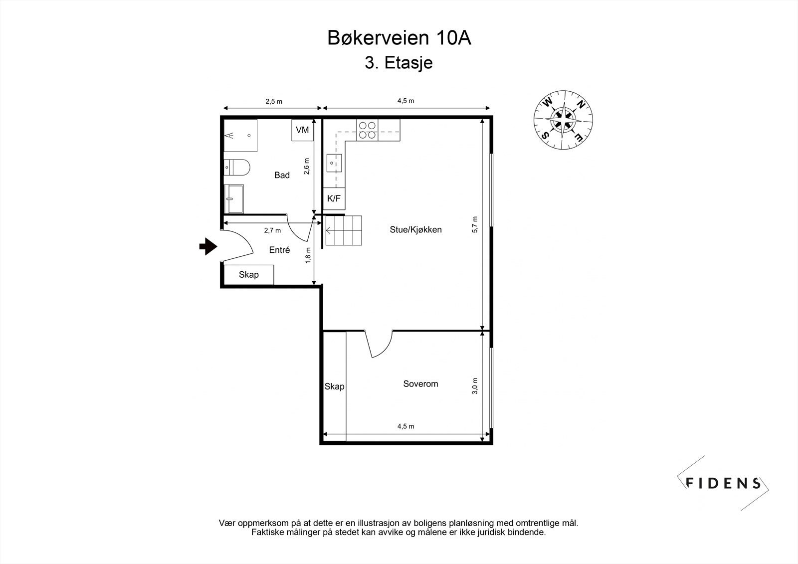 3. etasje: Stue/kjøkken, soverom, bad, entre. Galleribilde