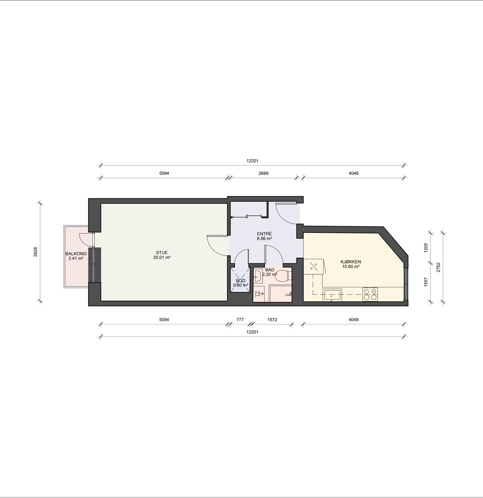 Plantegning. I tillegg disponerer leiligheten en kjellerbod på ca. 5,2m², samt en loftsbod på ca. 4,2m². Galleribilde