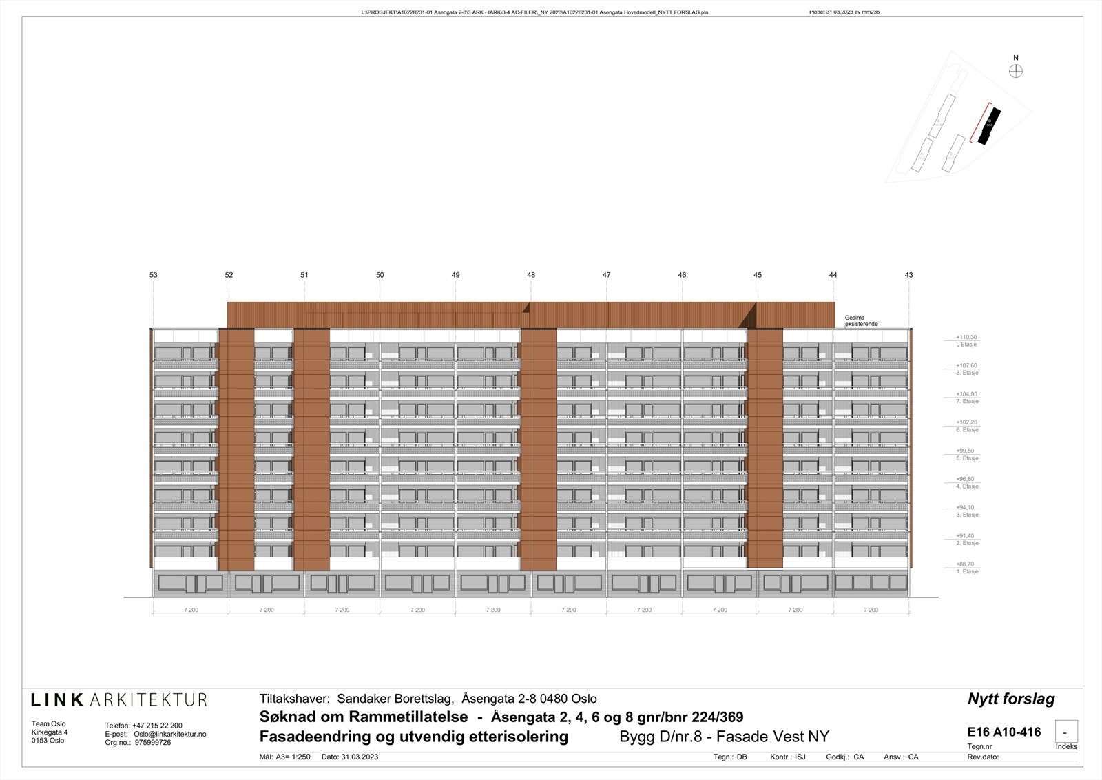 Illustrasjon av hvordan vestsiden av fasaden er planlagt å se ut. Galleribilde