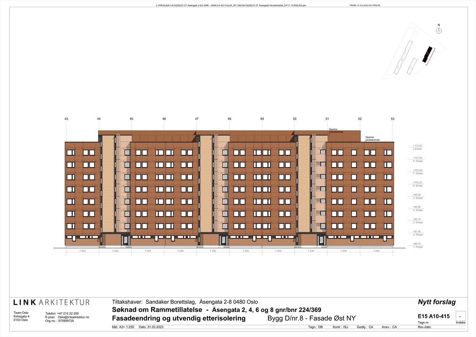 Illustrasjon av hvordan østsiden av fasaden er planlagt å se ut. Galleribilde