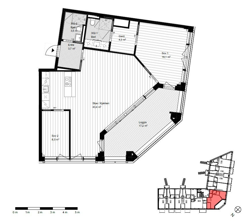 Romslig leilighet med to soverom og stor loggia. Galleribilde