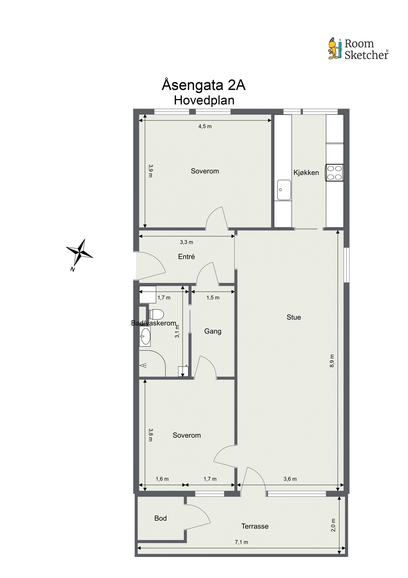 Floorplan letterhead - Åsengata 2A - Hovedplan - 2D Floor Plan Galleribilde
