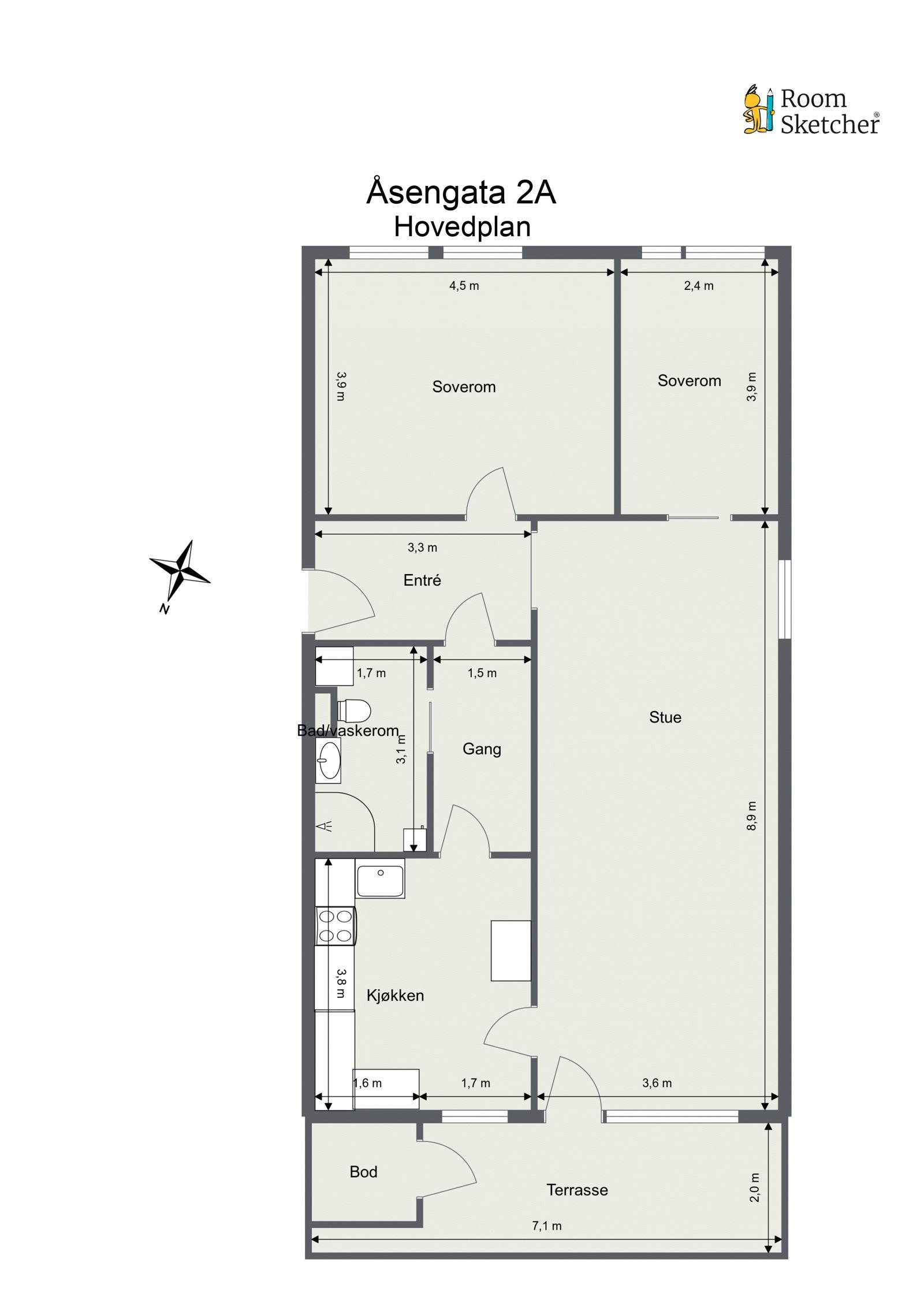 Floorplan letterhead - Åsengata 2A - Hovedplan - 2D Floor Plan exempel Galleribilde