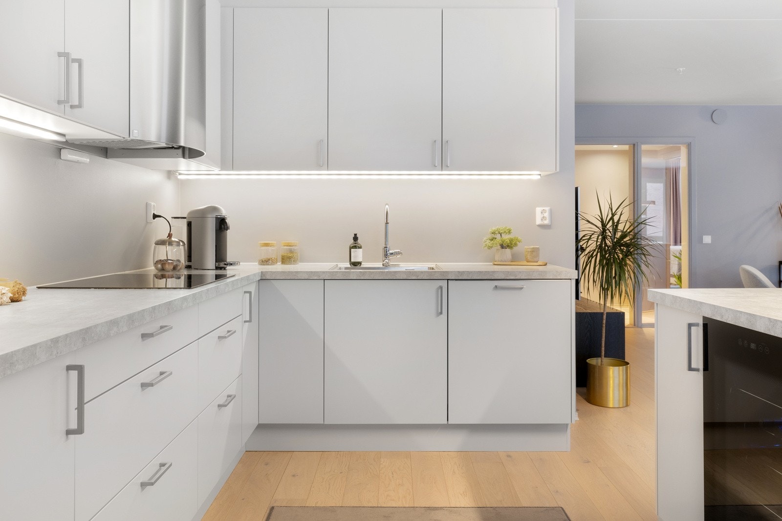 Godt utstyrt med integrert kjøl/fryseskap, oppvaskmaskin, platetopp og stekeovn. Galleribilde