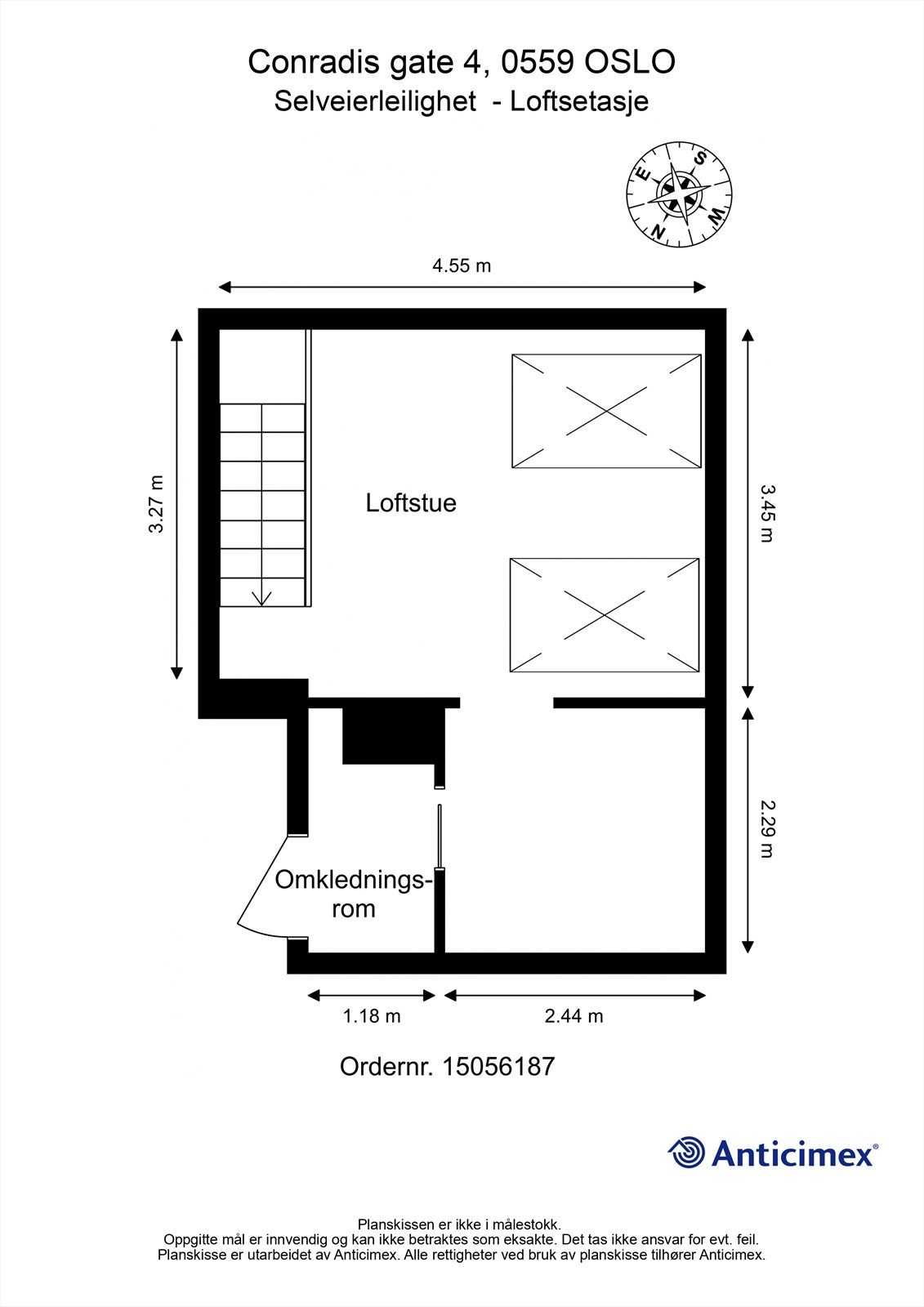 Plantegning 5. etasje/loft. Loftsetasjen ble bygget ut ca 2011. Galleribilde
