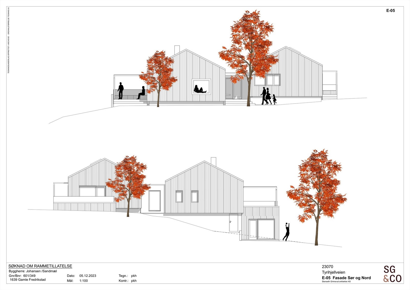 Fasade mot sør og nord fra rammetillatelse. Galleribilde