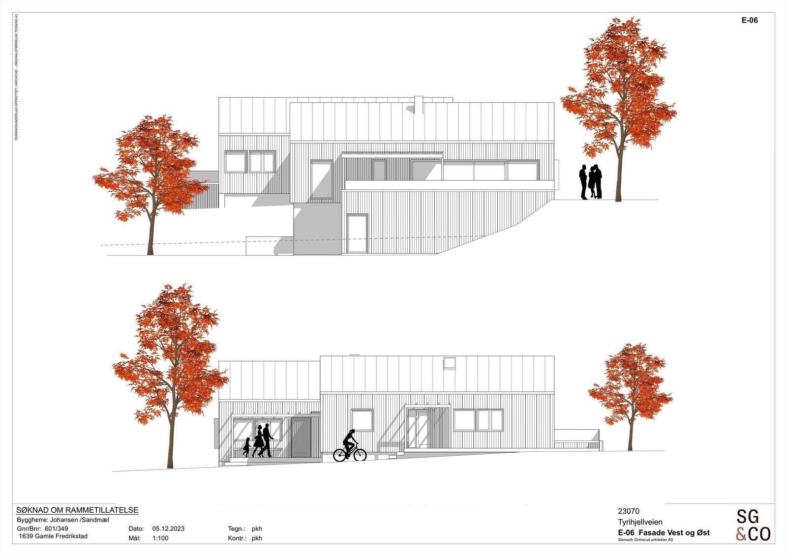 Fasade mot vest og øst fra rammetillatelse. Galleribilde