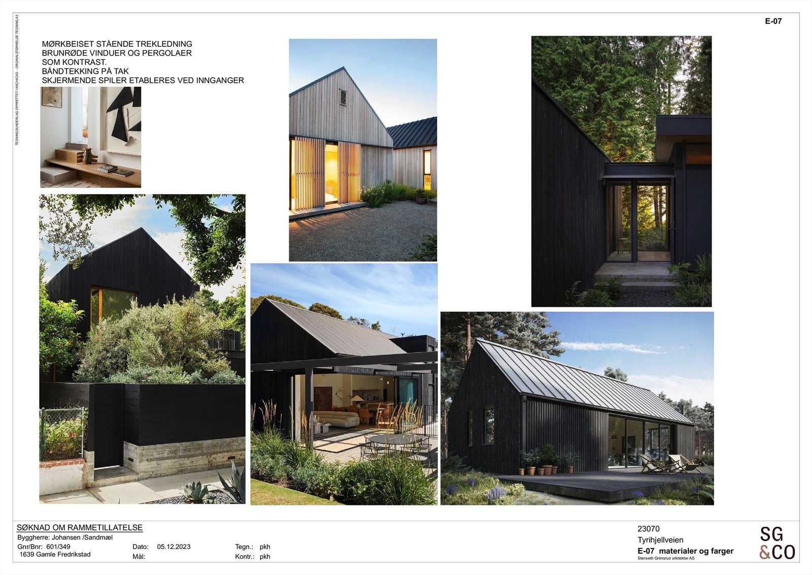 Arkitektens anbefalinger til materialer og farger i prosjektet. Galleribilde