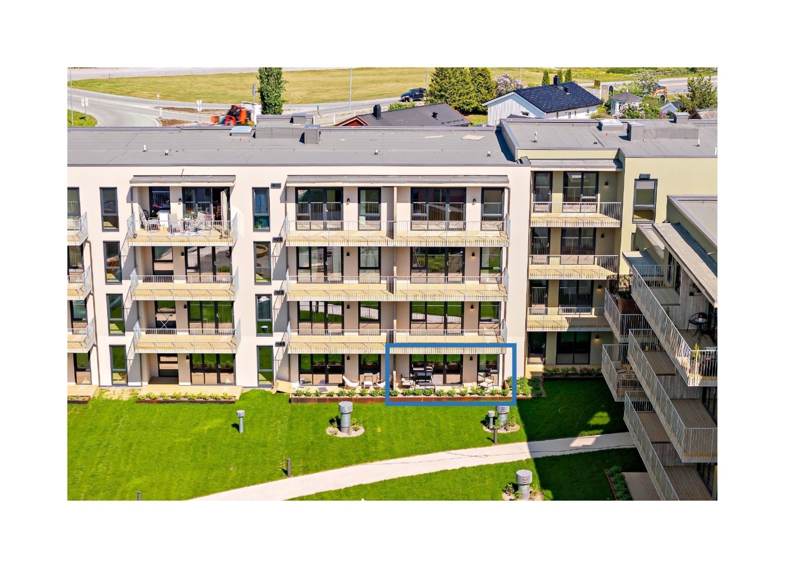 Leilighet C1-4 markert i blått. Galleribilde