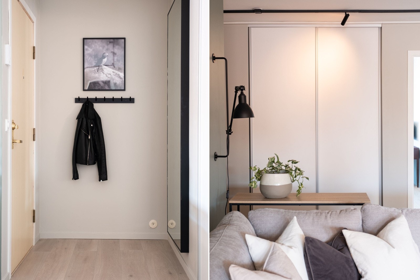 Gode oppbevaringsmuligheter i en stor skyvedørsgarderobe. Ellers har leiligheten lagringsplass i 2 boder- en på ca. 5 kvm som ligger like ved leiligheten og en i kjeller på 9 kvm. Galleribilde