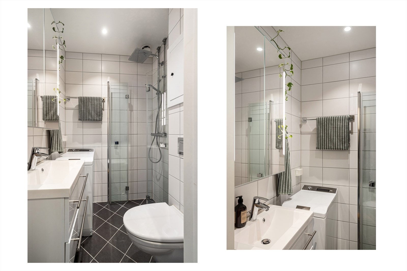 Badet ble rehabilitert i regi av borettslaget i 2019. Det er opplegg for vaskemaskin på badet. Galleribilde