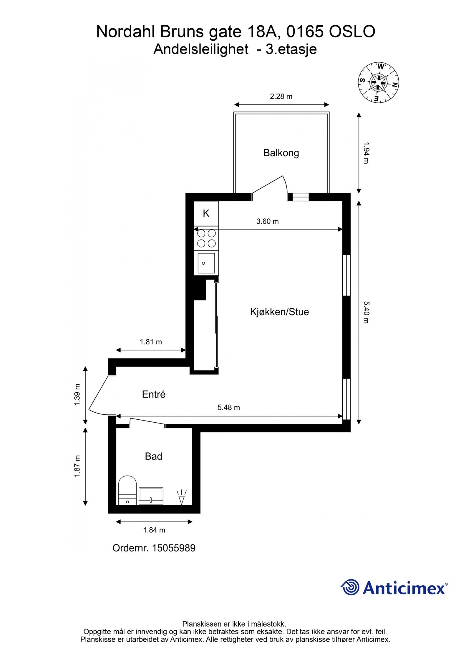 Plantegning med mål. Galleribilde