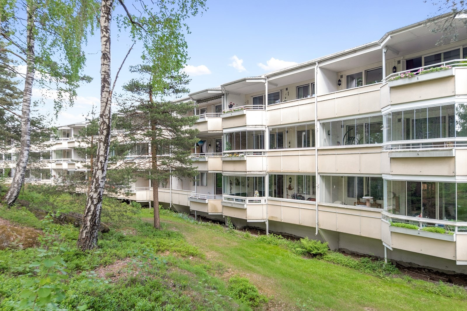 Grøntområde på balkongsiden av bygget. Galleribilde