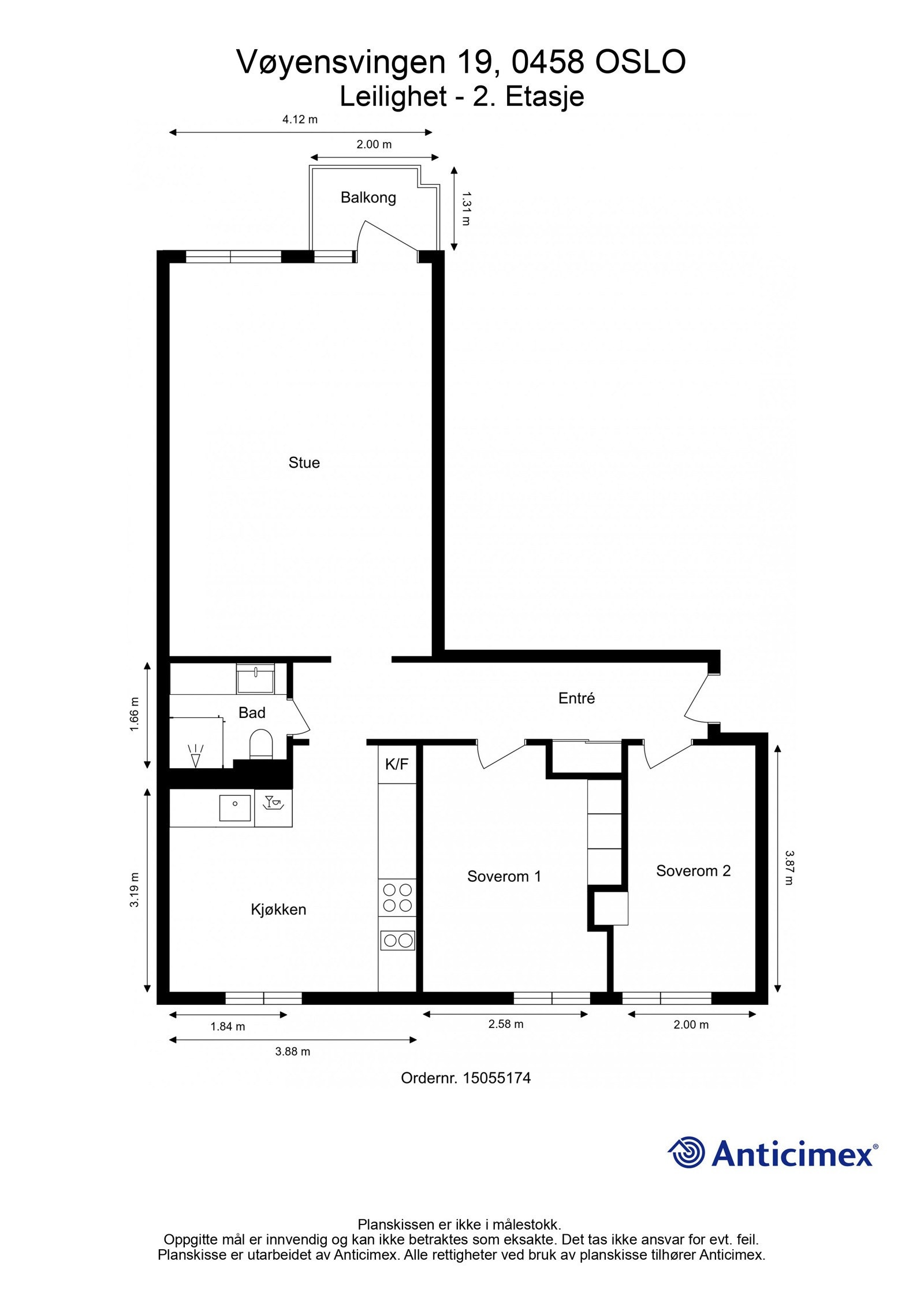 Plantegning med mål. Galleribilde