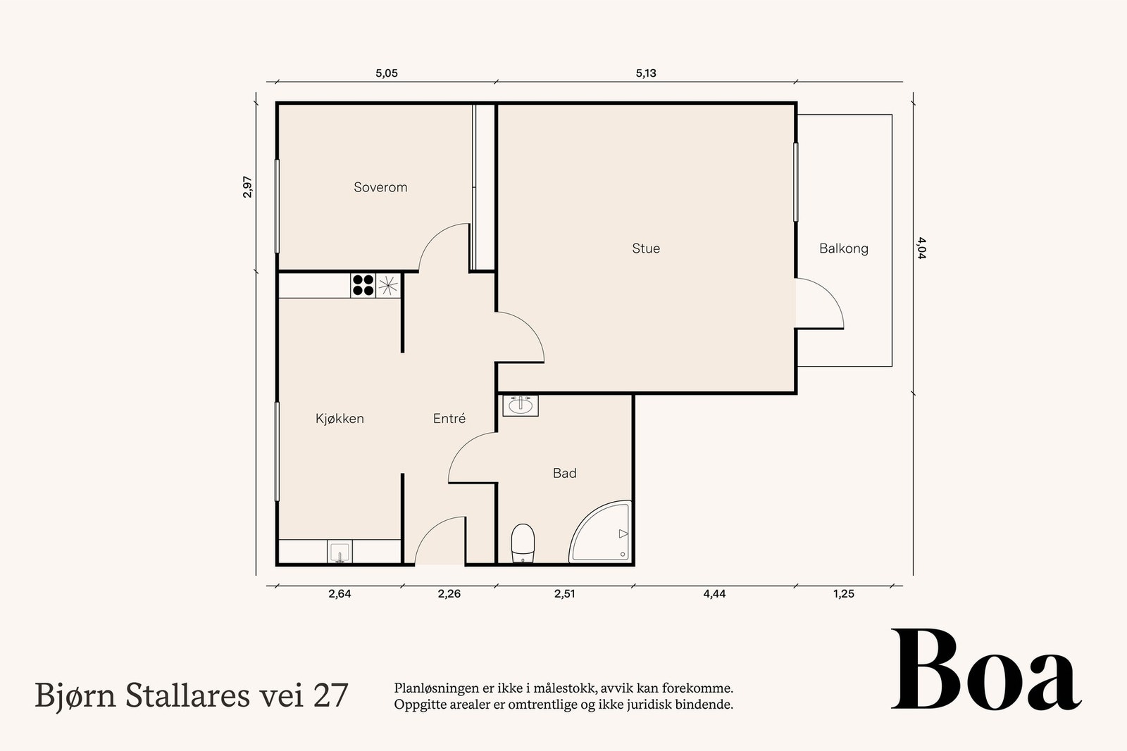 4. etasje: Entré, bad, soverom, kjøkken og stue. Balkong. Galleribilde