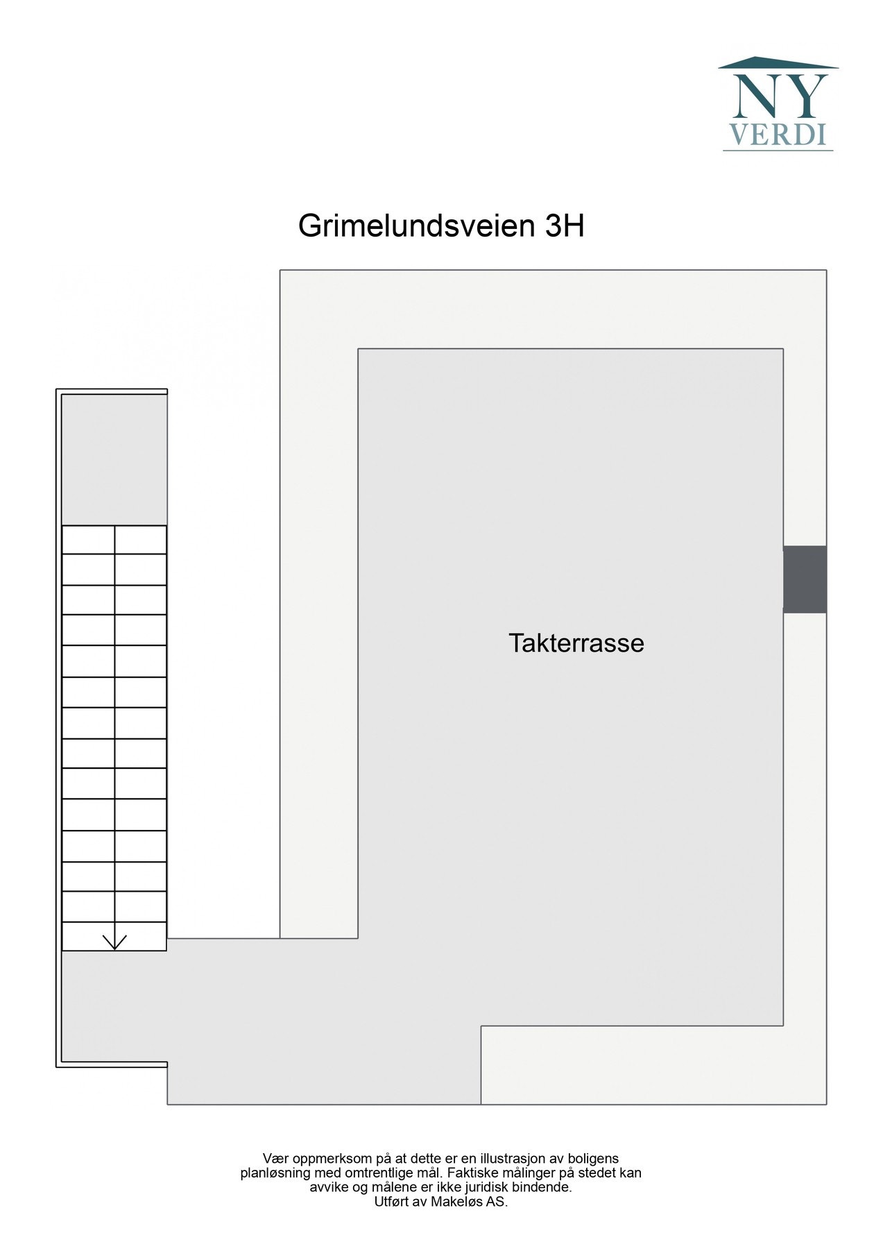 Takterrasse med adkomst via utvendig trapp. Galleribilde